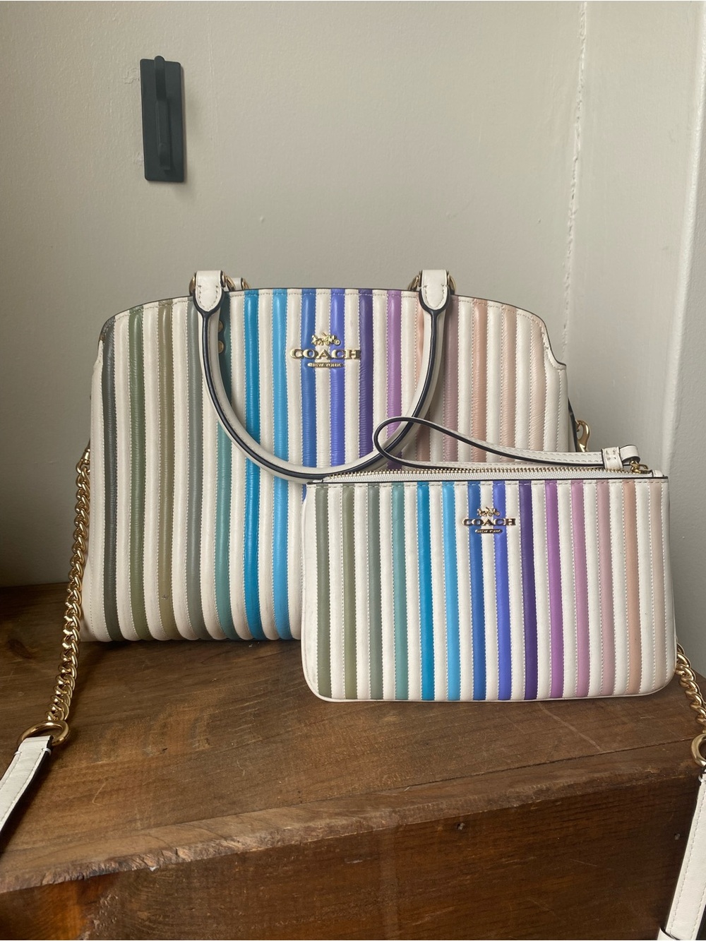 Coach Pastel Multicolor Striped Tote and Wristlet Set